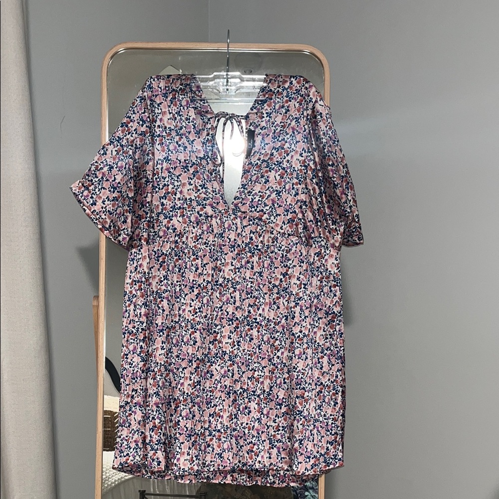 Lulus Express Yourself Blush Pink Floral Print Satin Babydoll Dress